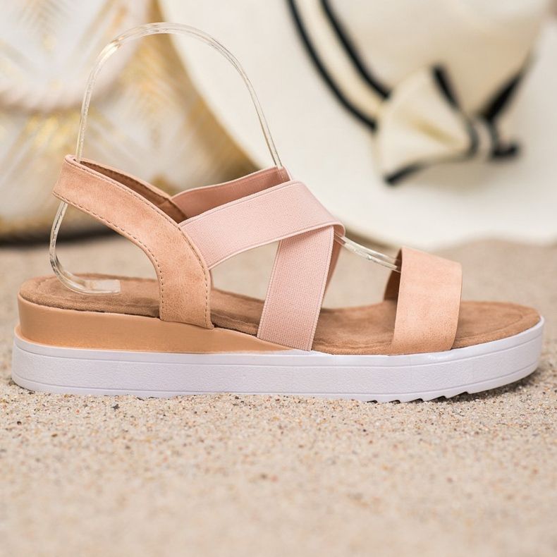 SHELOVET Pudersandalen mit Gummizug braun rosa 2