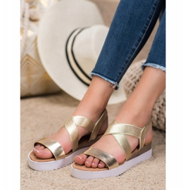 SHELOVET Goldene Sandalen mit Gummizug 1