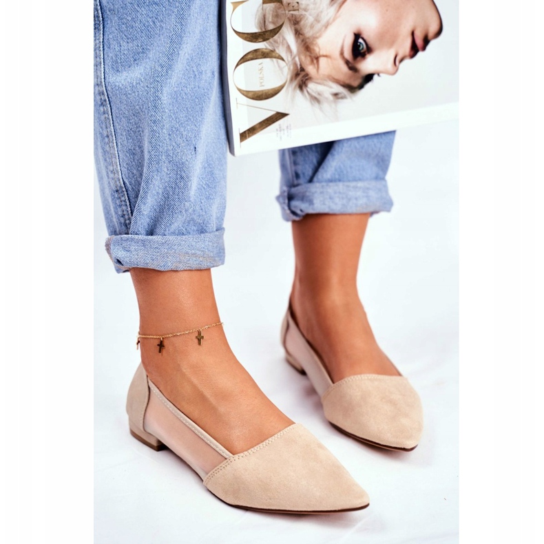 EVE Damen Ballerinas mit Mesh Wildleder Beige Fibe 2