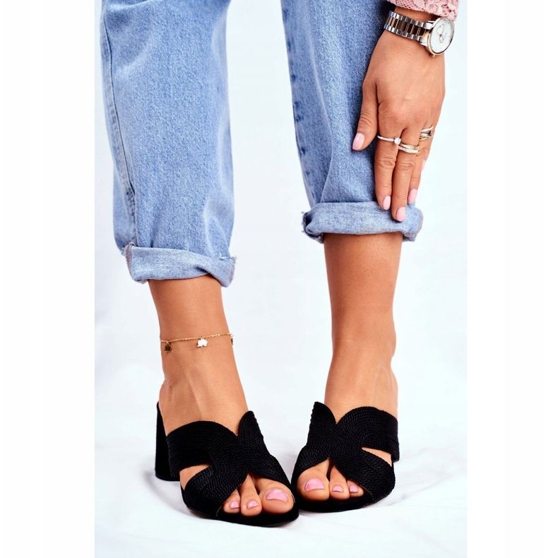 S.Barski Damen Hausschuhe mit Absatz Slip Black Guest schwarz 1