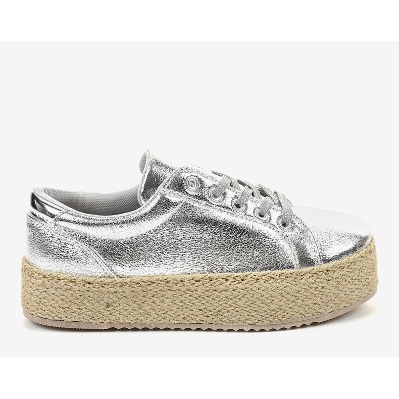 Silberne Espadrilles mit Schnürung 6220 grau 2