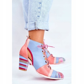 Damenstiefel mit Absatz Leder Maciejka Frühling 03938-15 blau rosa 1