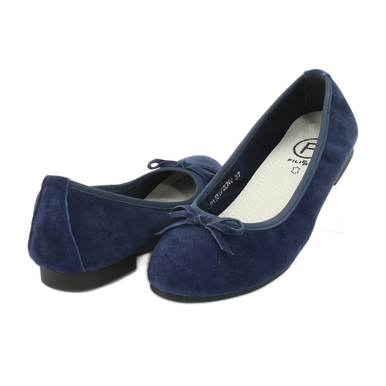 Filippo Marineblaue Lederballerinas mit Schleife DP1231 / 20 3