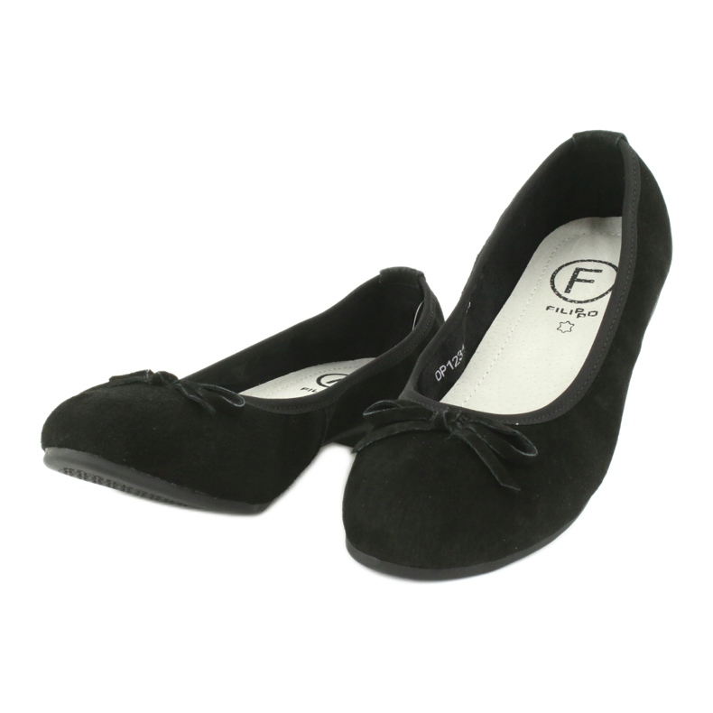 Filippo Schwarze Lederballerinas mit Schleife 1