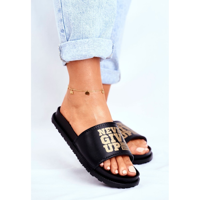 ADY Damen Hausschuhe Never Give Up2 Gold Schwarz 1