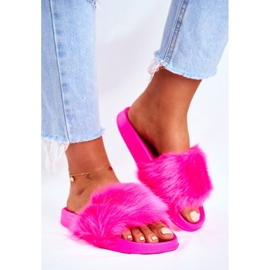 Damen Hausschuhe mit Pelz Neon Fuchsia Pelz rosa 2