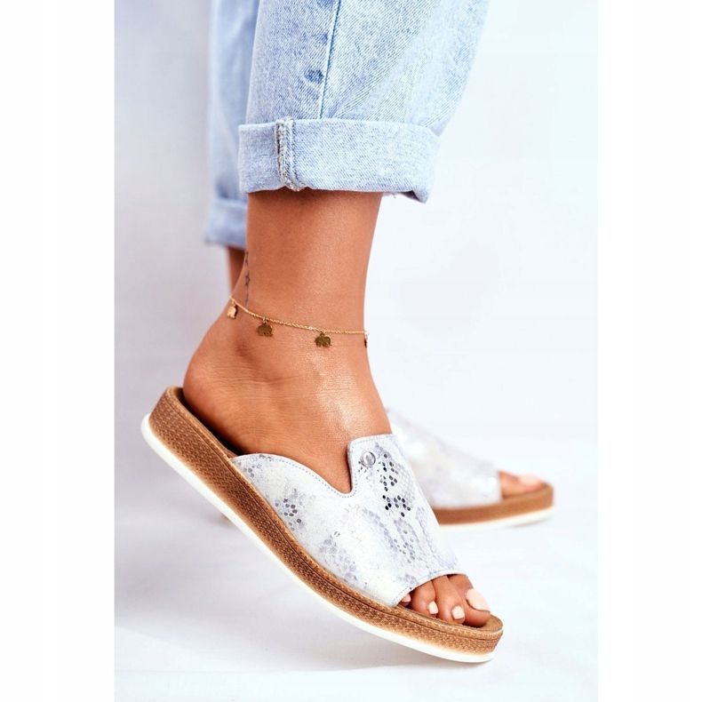 Elegante Damen Slipper aus Leder mit Schlangenmuster Nicole 2495 Pompey weiß 1