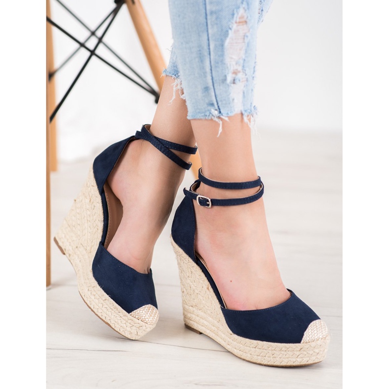 SHELOVET Hohe Espadrilles auf dem Keil navy blau 2