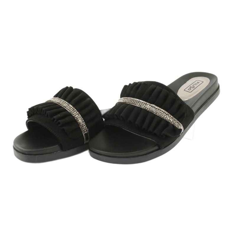 Filippo Schwarze Flip -Flops mit Schnickschnack und Zirkonen 2
