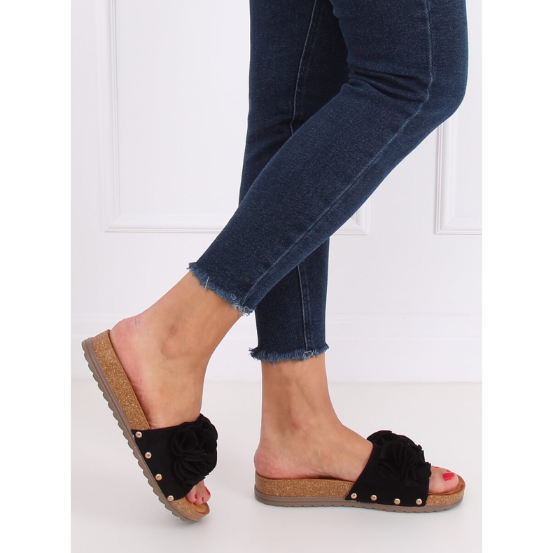 Schwarze Damen Hausschuhe schwarz F191 Black 2