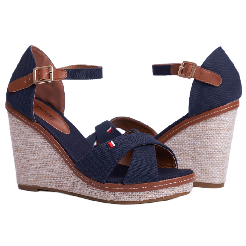 SEA Damen Sandalen mit Keilabsatz Blau LaMane braun marineblau 3