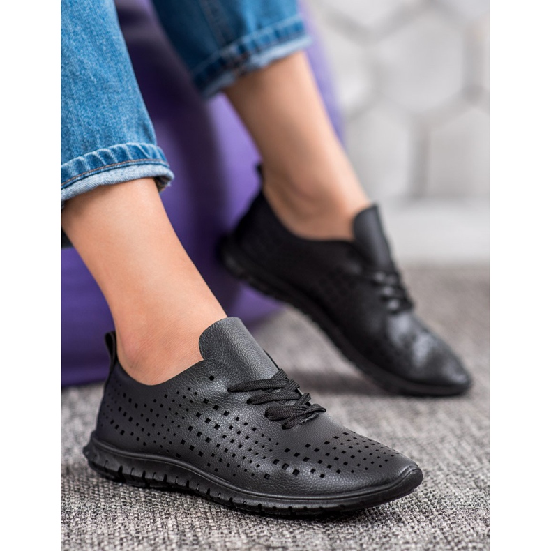 Camo Durchbrochene Sneakers mit Öko-Leder schwarz 1