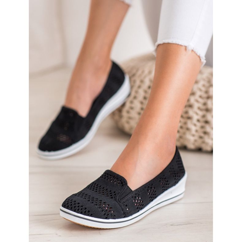 SHELOVET Durchbrochene Ballerinas schwarz 1