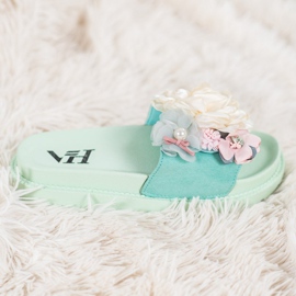 SHELOVET Wildlederhausschuhe mit Blumen grün 2