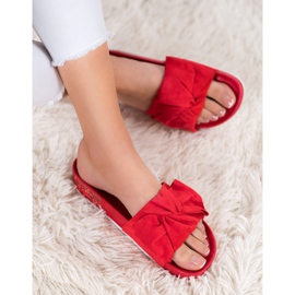 SHELOVET Wildleder-Hausschuhe mit Zirkonia rot 1