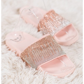 SHELOVET Bequeme Hausschuhe mit Zirkonia rosa 2