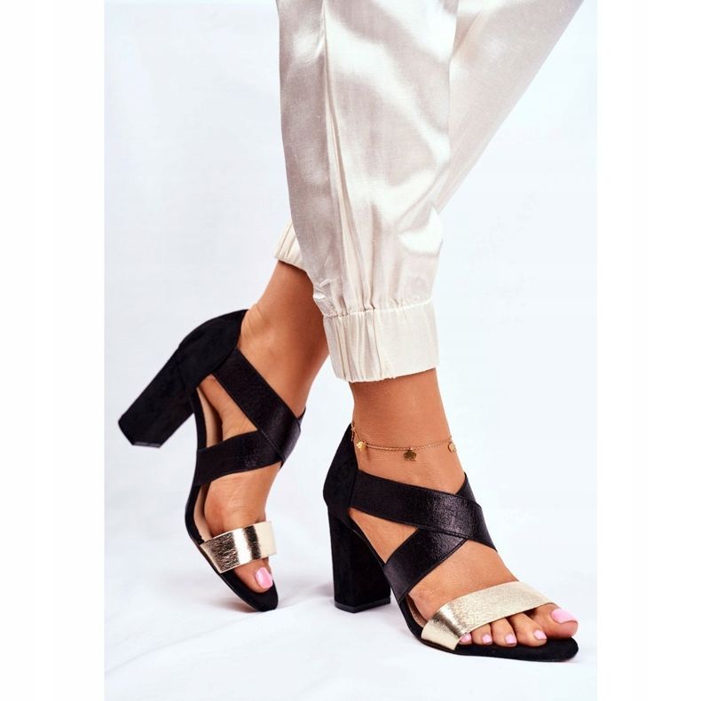 EVE Damen Sandalen Wildleder Slip On Schwarz Gold Varina gelb 1