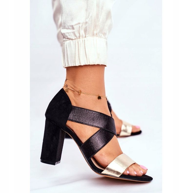 EVE Damen Sandalen Wildleder Slip On Schwarz Gold Varina gelb 2