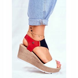 Damen Sandalen mit Keilabsatz Big Star Slip-On FF276014 weiß rot marineblau 2