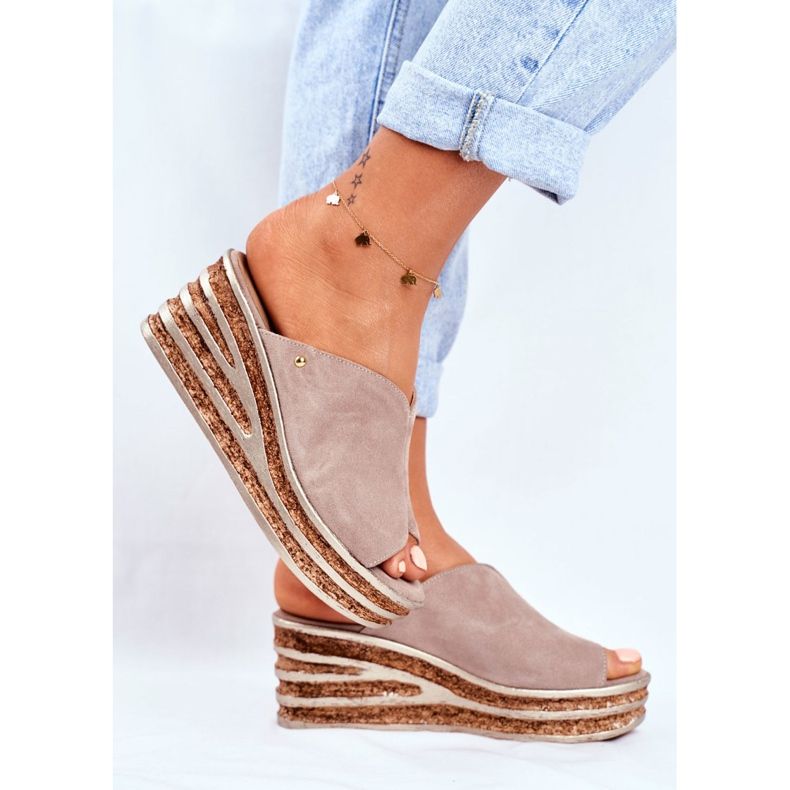 Damen Lederhausschuhe mit Keilabsatz Nicole 2559 Limonade beige 2