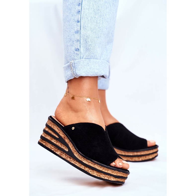 Damen Leder Hausschuhe mit Keilabsatz Nicole 2559 Black Lemonade schwarz 1