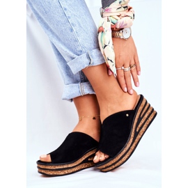 Damen Leder Hausschuhe mit Keilabsatz Nicole 2559 Black Lemonade schwarz 2