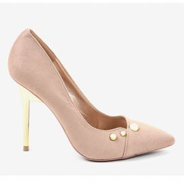 Klassische beige High Heels mit NE05P Nieten 2