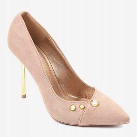 Klassische beige High Heels mit NE05P Nieten 1