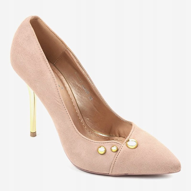 Klassische beige High Heels mit NE05P Nieten 1