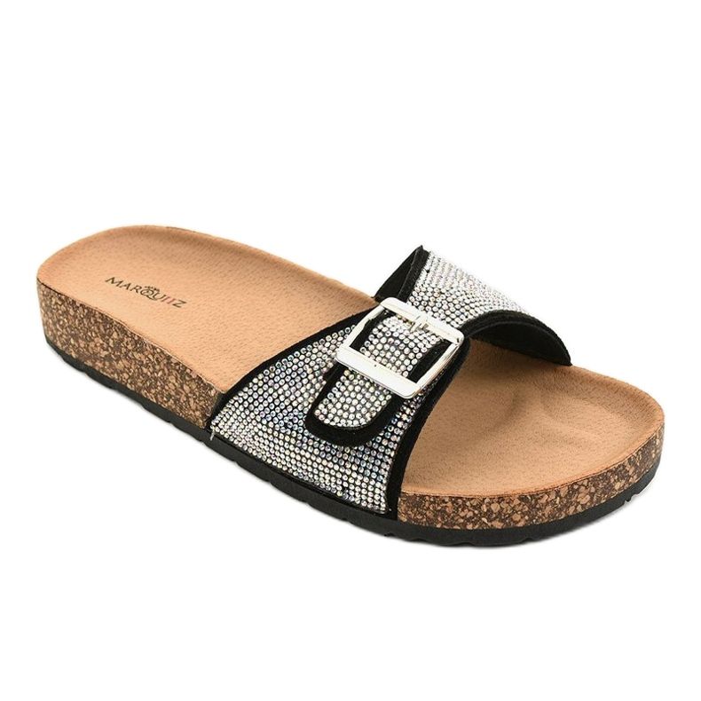 Schwarze Hausschuhe mit Korksohle L-1032 1