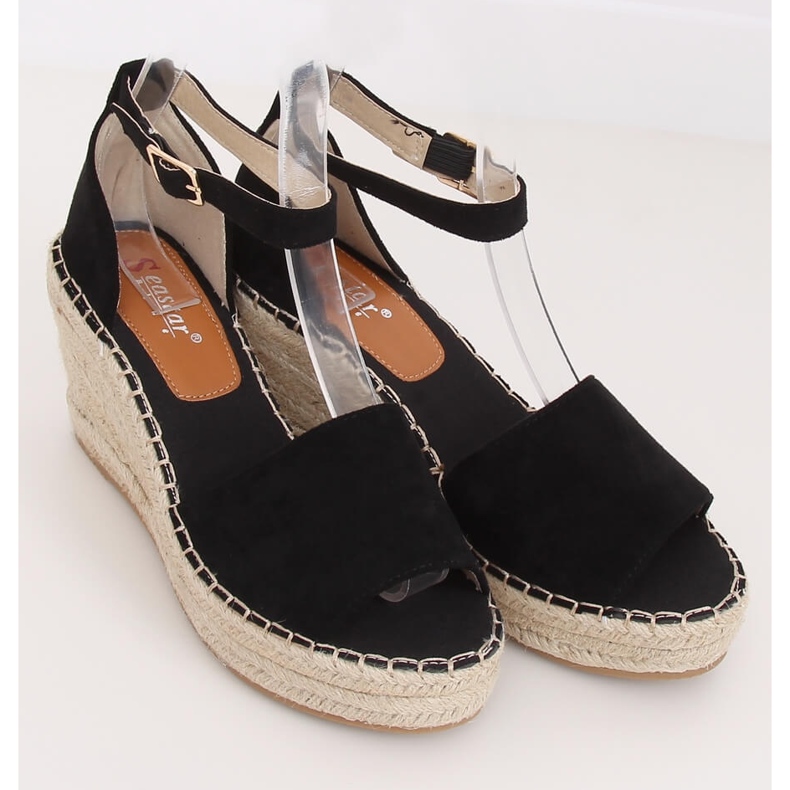 Schwarze Espadrilles auf Keilabsatz, schwarz TU147 Black 1