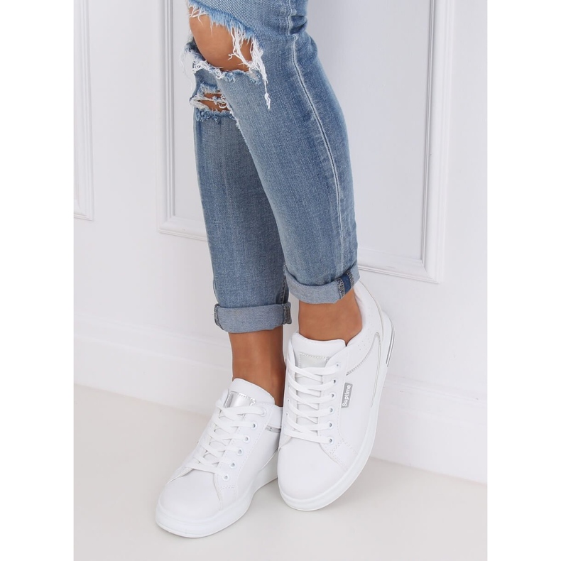 Weiß NB337 Silberne Sneaker mit Keilabsatz 2