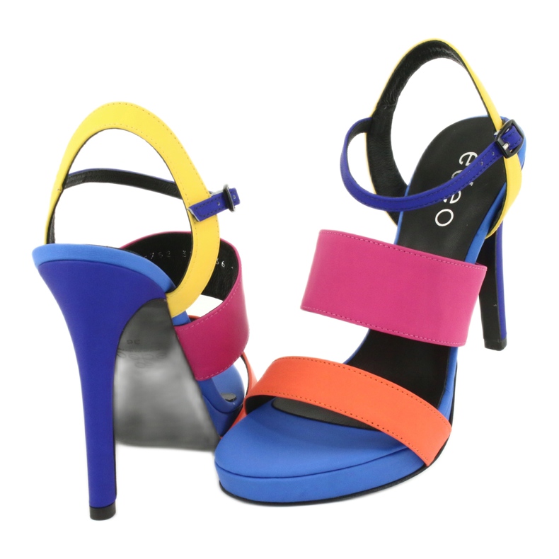 Hohe Ledersandalen am Edeo 3338 Absatz blau orange rosa gelb 2