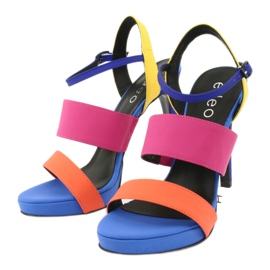 Hohe Ledersandalen am Edeo 3338 Absatz blau orange rosa gelb 4