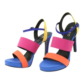 Hohe Ledersandalen am Edeo 3338 Absatz blau orange rosa gelb 1