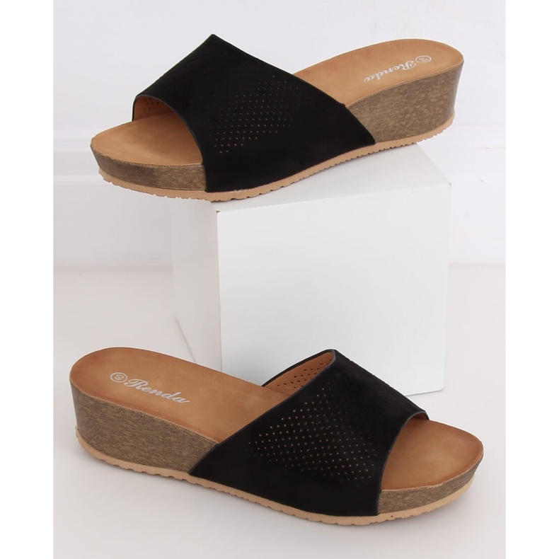 Schwarze Hausschuhe auf niedrigem Keilabsatz schwarz 10-238 Schwarz 1