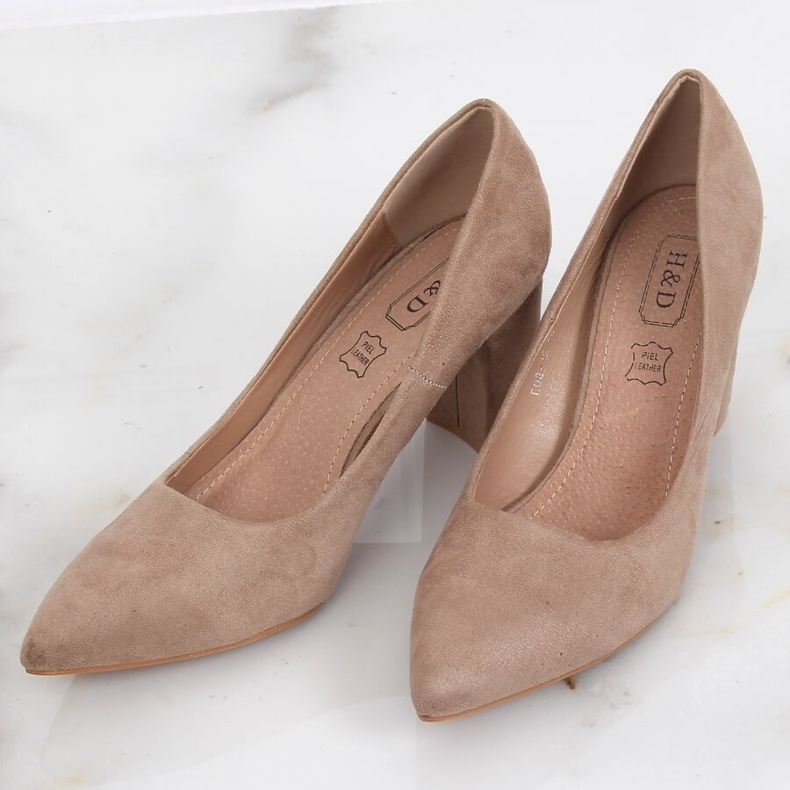 Pumps auf der Post beige E08-12 Khaki Wildleder 2