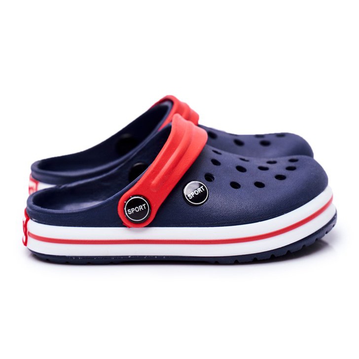 Hausschuhe für einen Jungen, ein Mädchen, ein Kinderschaumkrokodile marineblau rot 1