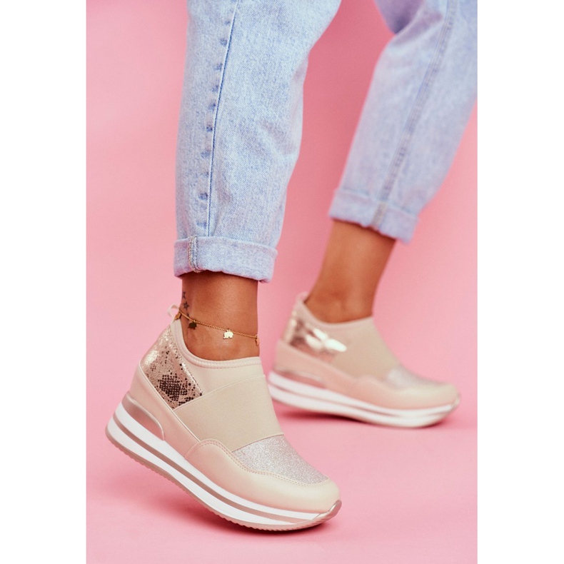 Damen Sport Slip On Keilschuhe Beige Cold Play 1