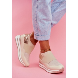 Damen Sport Slip On Keilschuhe Beige Cold Play 2