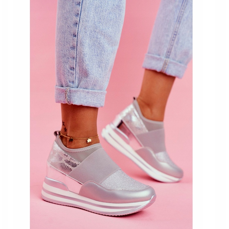 Damen Sport Slip On Keilschuhe Grau Cold Play 2