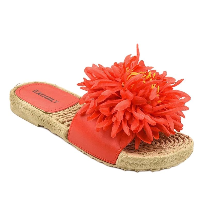 Rote Flip-Flops mit Blumen Espadrilles CD-1831 1