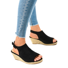 Schwarze Espadrilles-Keilsandalen F3303 1