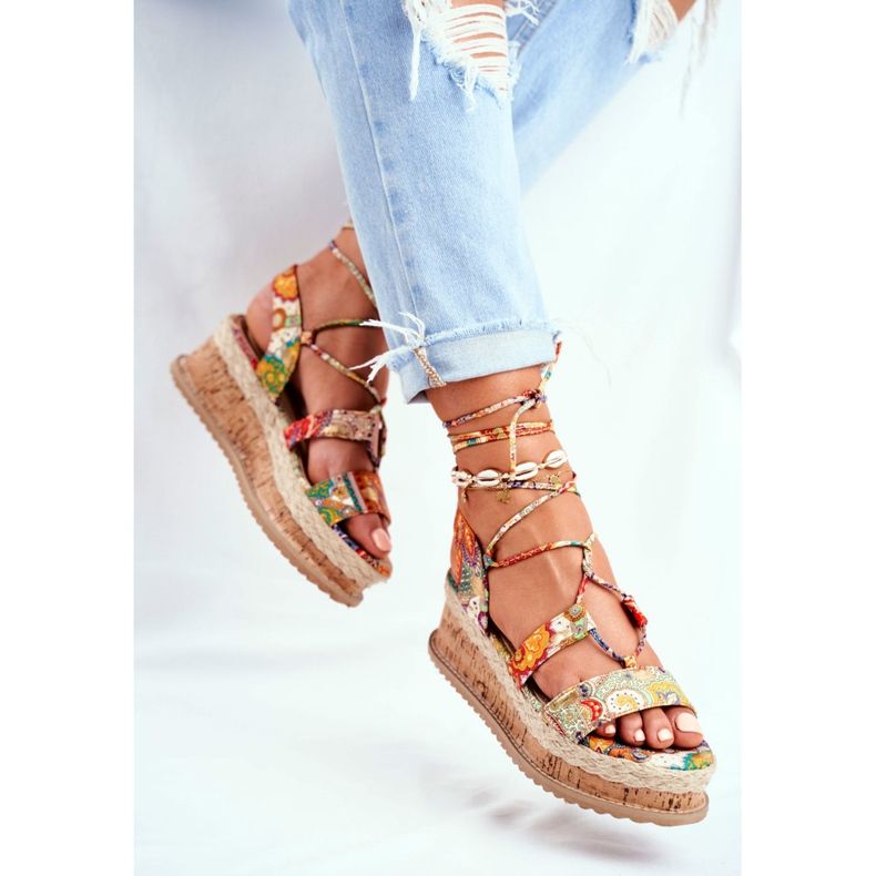 FRBS Damen Sandalen On The Cork Platform Gebunden Orange My Way mehrfarbig 2