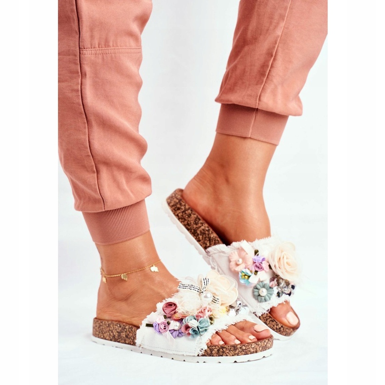 PS1 Damen Hausschuhe mit Blumen Weiß Enrissa mehrfarbig 1