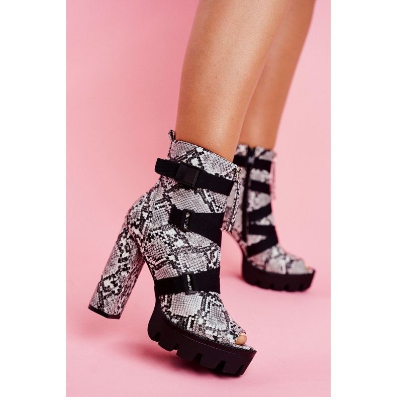 PS1 Damen Stiefeletten Open Toe Snake Skin Gladios schwarz grau 1