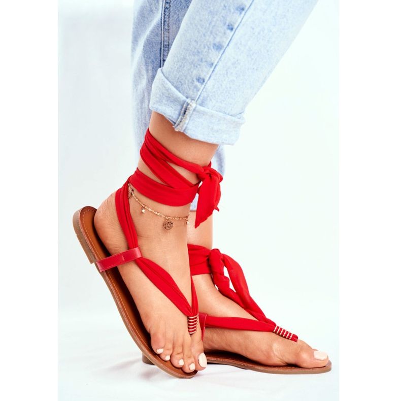 FS1 Damen Sandalen Flip-Flops Gebunden Rot Derryl 2