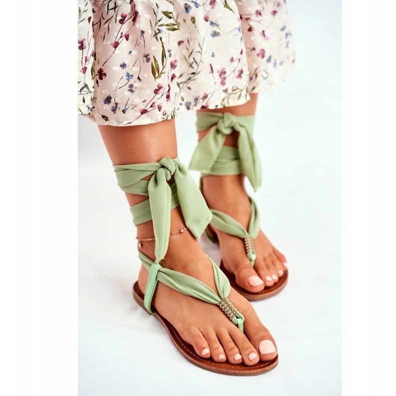 FS1 Damen Sandalen Flip-Flops Gebunden Grün Derryl 2