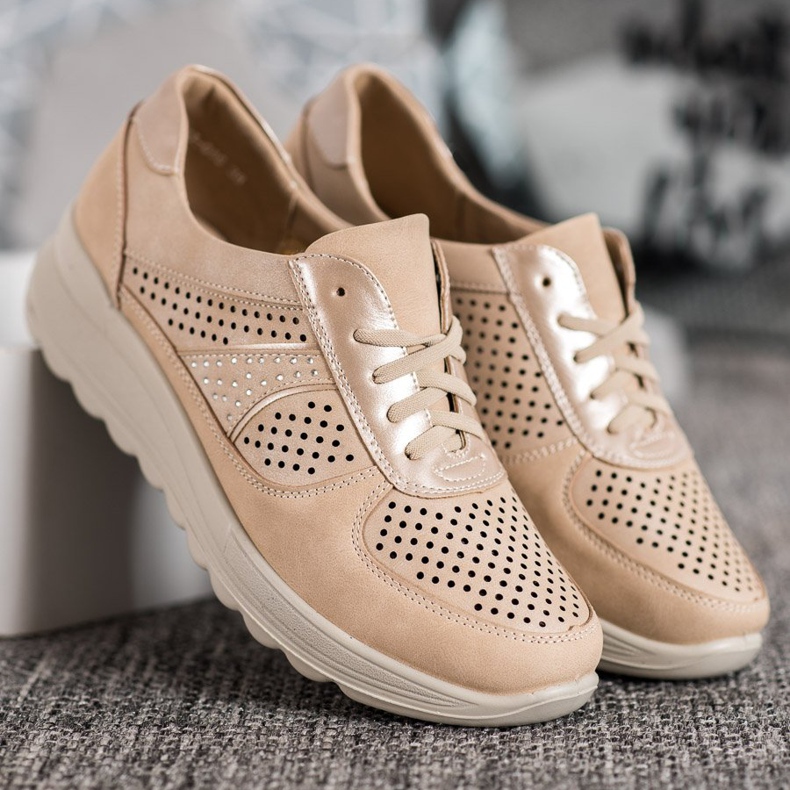 Comer Durchbrochene Turnschuhe auf Paltform braun gelb 2