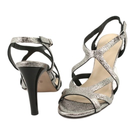 Espinto Silbermetallic Leder Frauensandalen 4